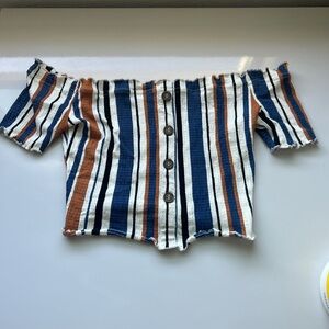 Striped Off-Shoulder Button Top